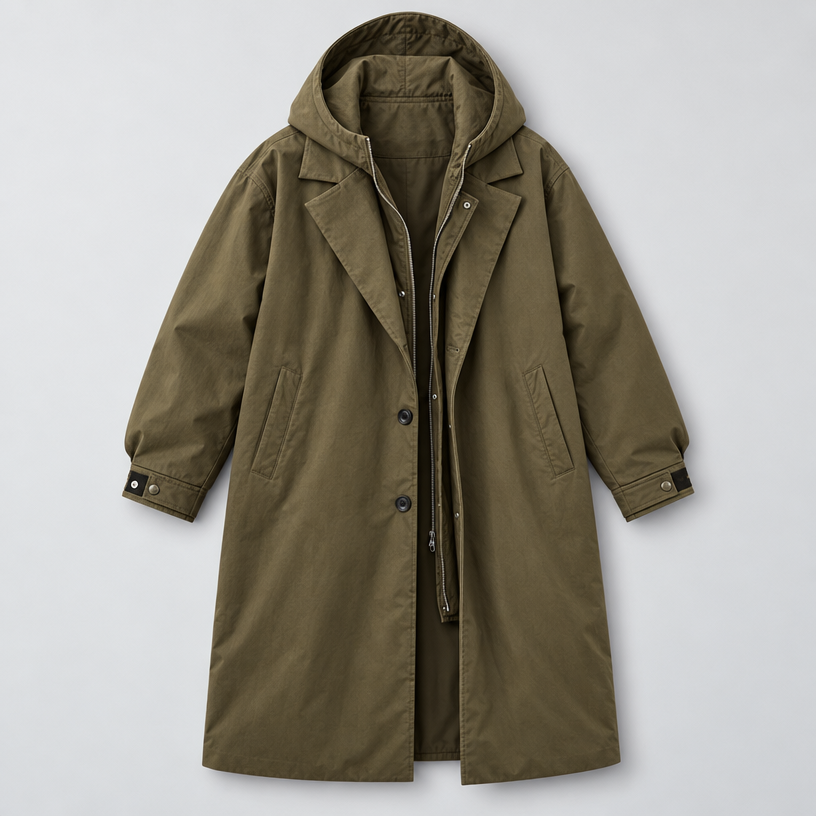Herren Langmantel im Outdoor-Stil – Relaxed Fit — Armeegrün