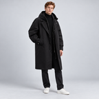 Herren Langmantel im Outdoor-Stil – Relaxed Fit — Schwarz
