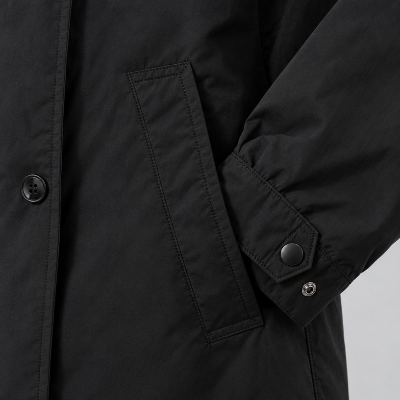 Herren Langmantel im Outdoor-Stil – Relaxed Fit — Schwarz