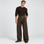 Herren Stoffhose mit Bundfalten und weitem Bein – Relaxed Fit — Kakao-Braun