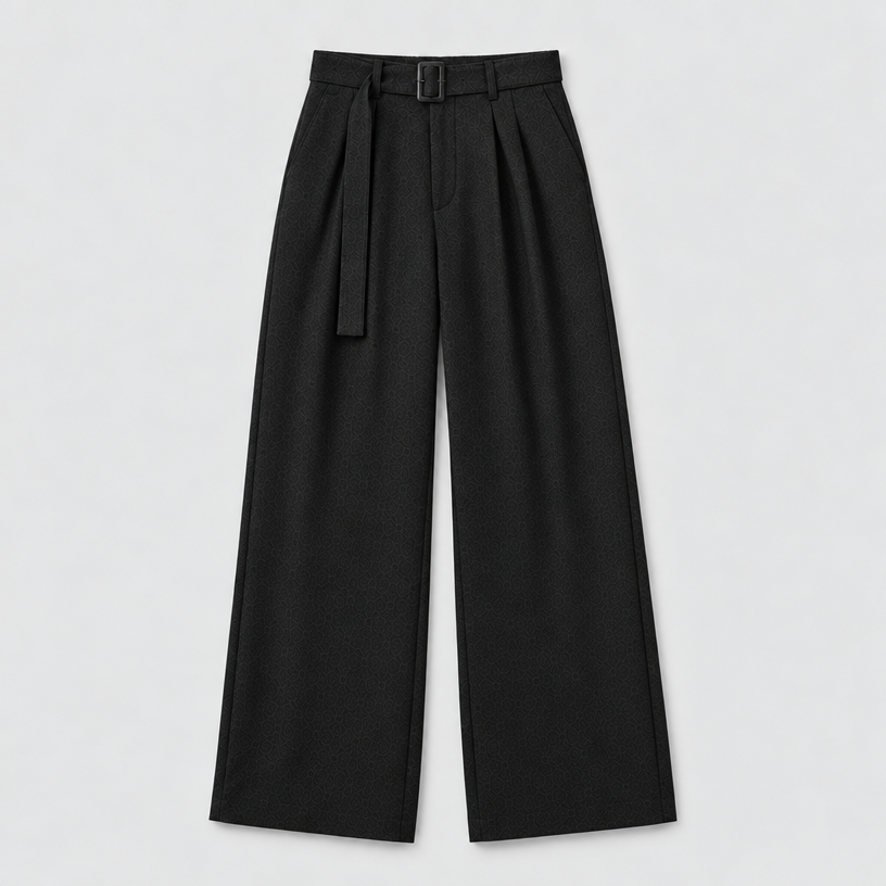 Herren Stoffhose mit Bundfalten und weitem Bein – Relaxed Fit — Schwarz