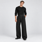 Herren Stoffhose mit Bundfalten und weitem Bein – Relaxed Fit — Schwarz