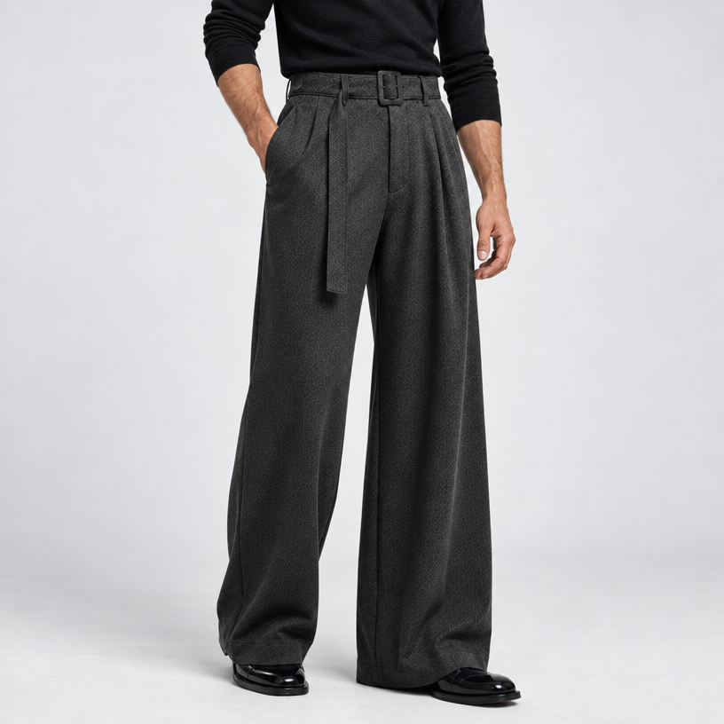 Herren Stoffhose mit Bundfalten und weitem Bein – Relaxed Fit — Dunkelgrau