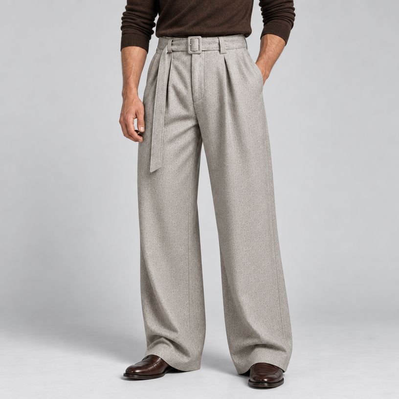 Herren Stoffhose mit Bundfalten und weitem Bein – Relaxed Fit — Hafer