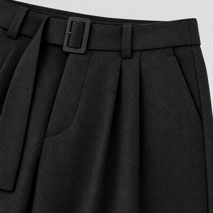Herren Stoffhose mit Bundfalten und weitem Bein – Relaxed Fit — Schwarz