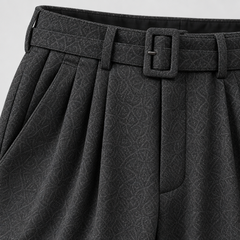 Herren Stoffhose mit Bundfalten und weitem Bein – Relaxed Fit — Dunkelgrau