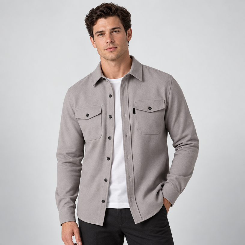 Herren Overshirt mit Knopfleiste und Brusttaschen – Slim Fit — Hellgrau