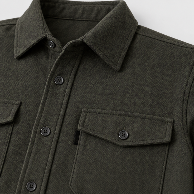 Herren Overshirt mit Knopfleiste und Brusttaschen – Slim Fit — Armeegrün
