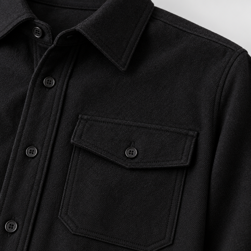 Herren Overshirt mit Knopfleiste und Brusttaschen – Slim Fit — Schwarz