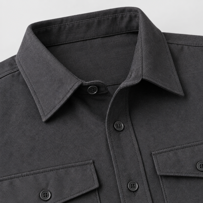 Herren Overshirt mit Knopfleiste und Brusttaschen – Slim Fit — Dunkelgrau