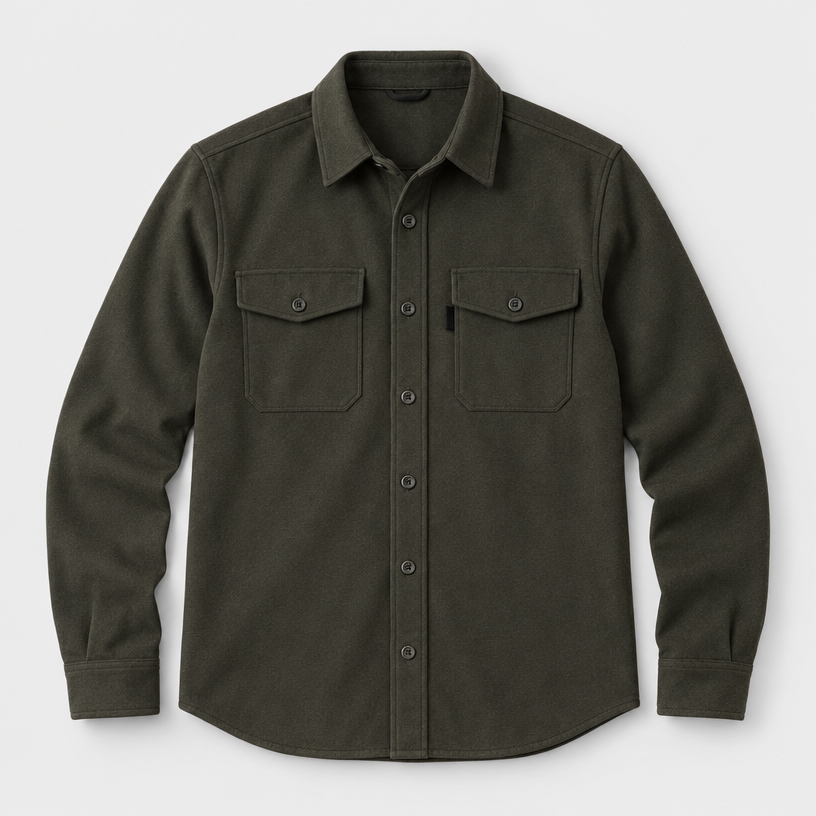 Herren Overshirt mit Knopfleiste und Brusttaschen – Slim Fit — Armeegrün