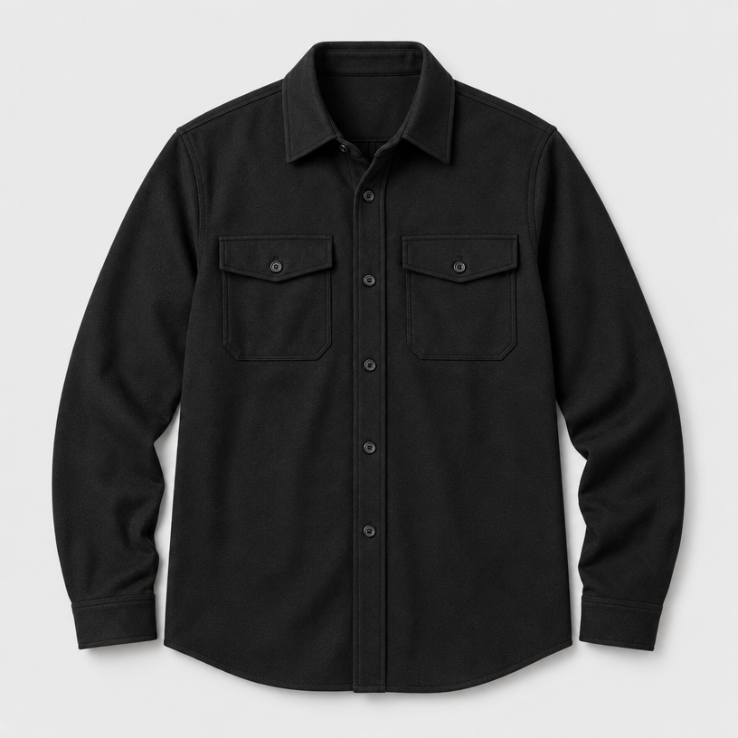 Herren Overshirt mit Knopfleiste und Brusttaschen – Slim Fit — Schwarz