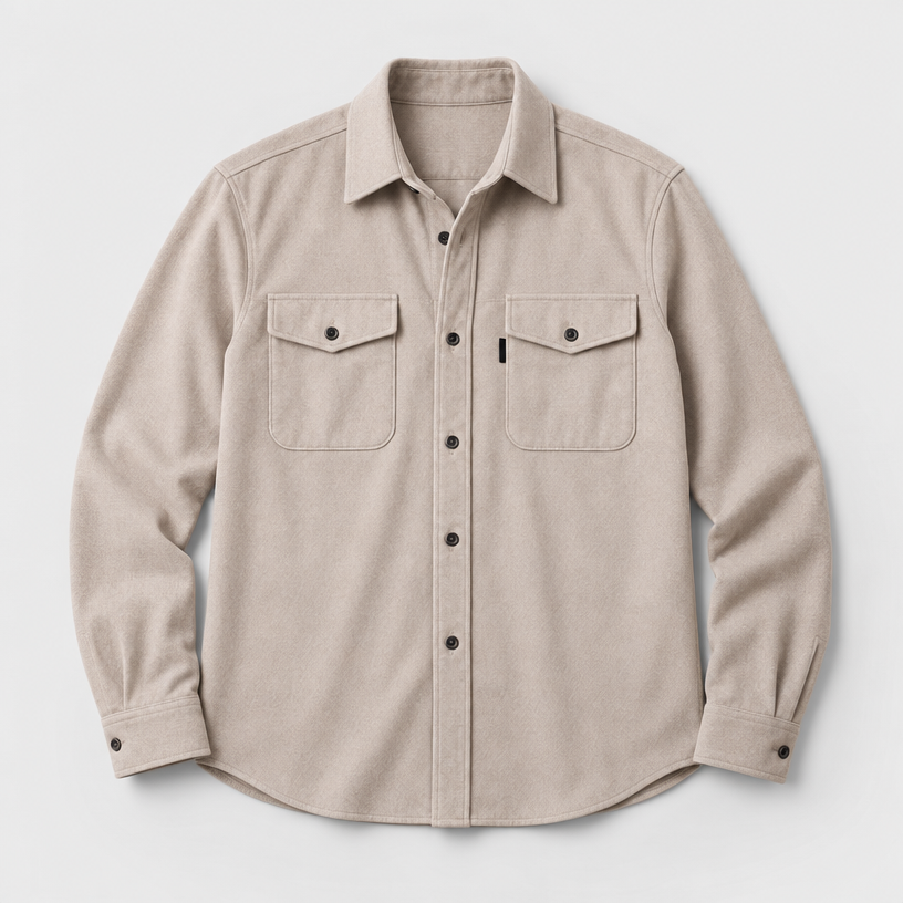 Herren Overshirt mit Knopfleiste und Brusttaschen – Slim Fit — Helles Apricot