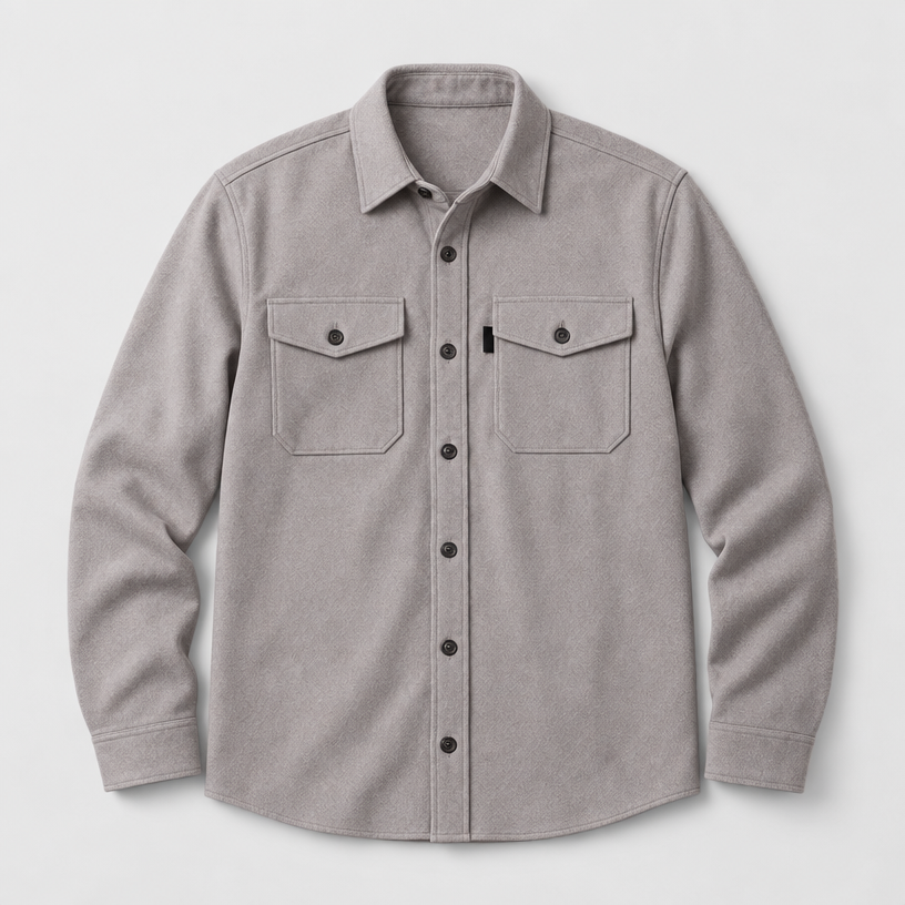 Herren Overshirt mit Knopfleiste und Brusttaschen – Slim Fit — Hellgrau