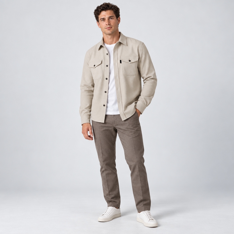 Herren Overshirt mit Knopfleiste und Brusttaschen – Slim Fit — Apricot