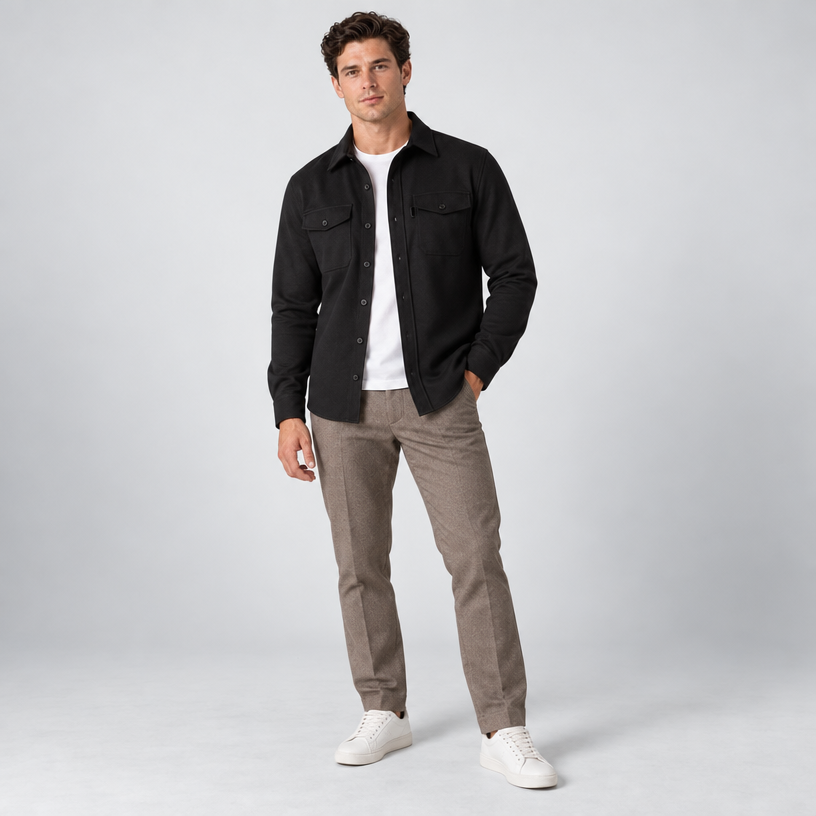 Herren Overshirt mit Knopfleiste und Brusttaschen – Slim Fit — Schwarz