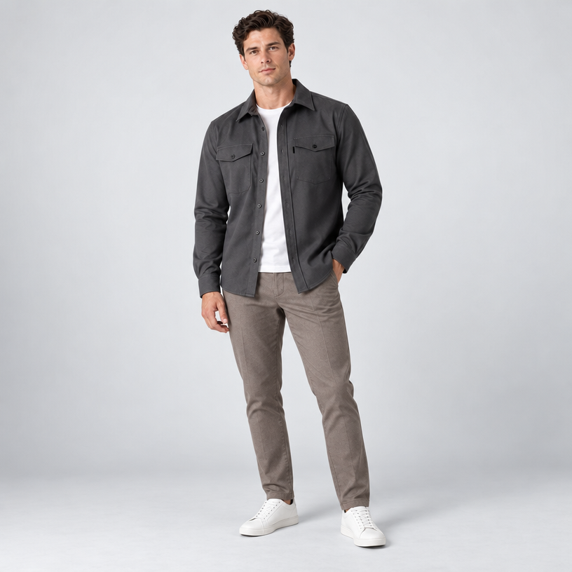 Herren Overshirt mit Knopfleiste und Brusttaschen – Slim Fit — Dunkelgrau