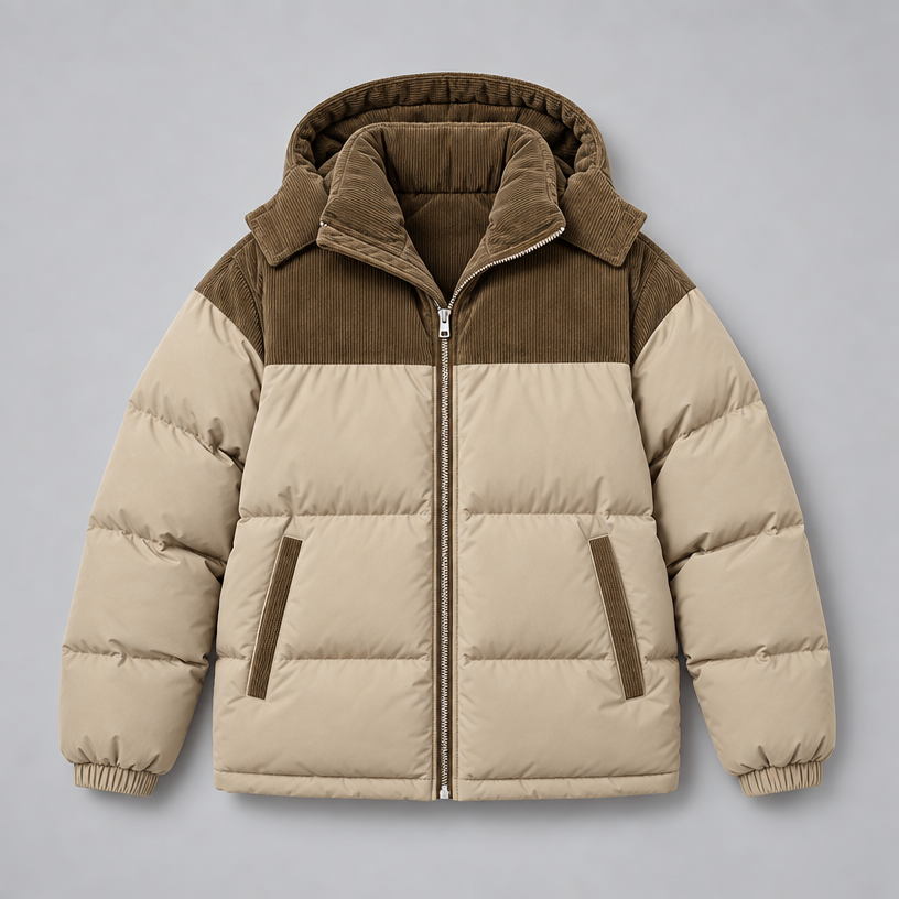 Herren Oversize-Steppjacke mit Kapuze und Wattierung — Khaki