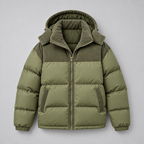Herren Oversize-Steppjacke mit Kapuze und Wattierung — Dunkelgrün