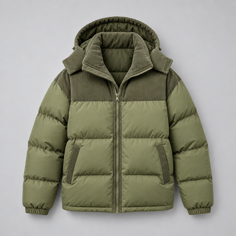 Herren Oversize-Steppjacke mit Kapuze und Wattierung — Dunkelgrün