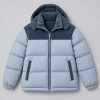 Herren Oversize-Steppjacke mit Kapuze und Wattierung — Himmelblau