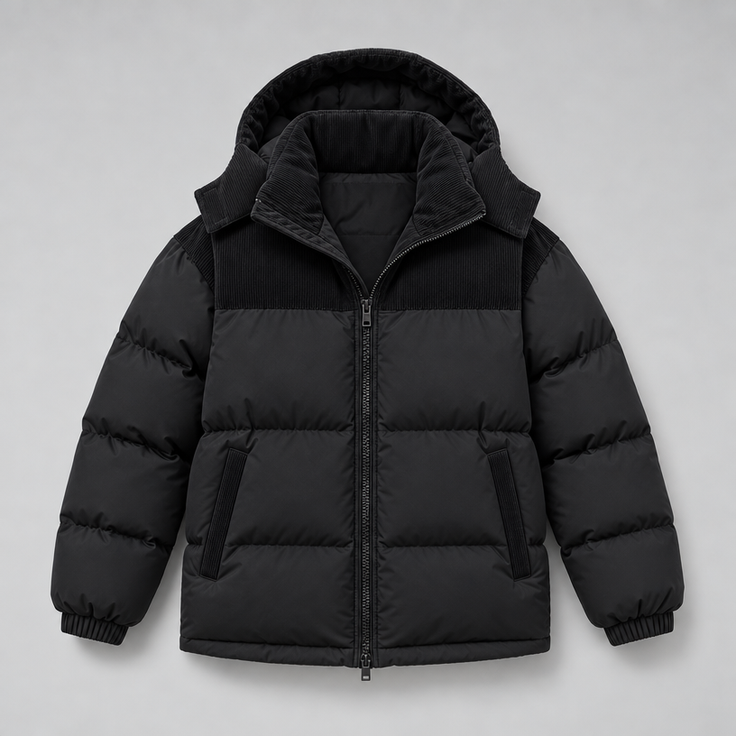 Herren Oversize-Steppjacke mit Kapuze und Wattierung — Schwarz