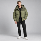 Herren Oversize-Steppjacke mit Kapuze und Wattierung — Dunkelgrün