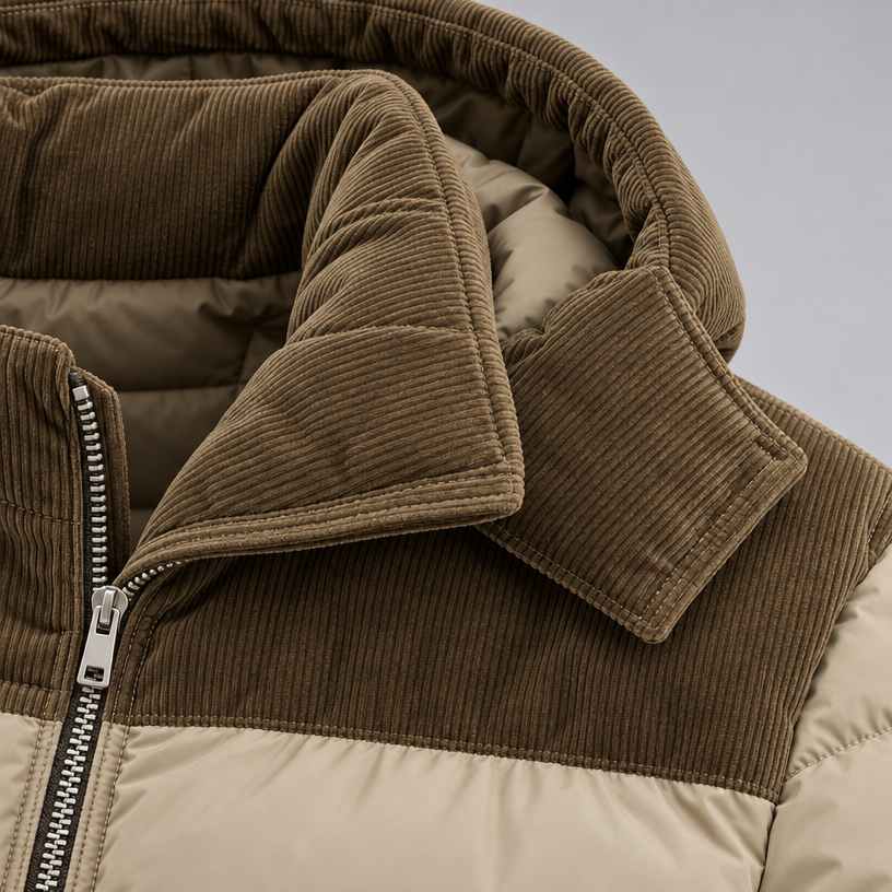 Herren Oversize-Steppjacke mit Kapuze und Wattierung — Khaki