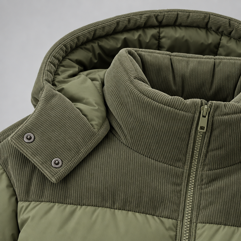 Herren Oversize-Steppjacke mit Kapuze und Wattierung — Dunkelgrün