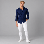 Herren Langarmhemd aus Stretch – Slim Fit — Marineblau