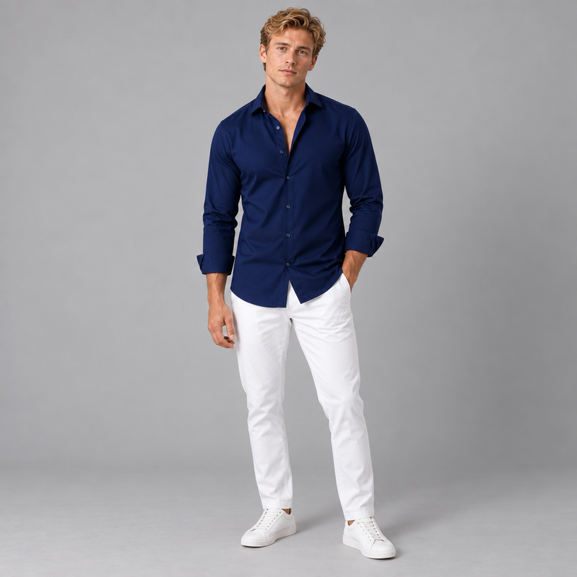 Herren Langarmhemd aus Stretch – Slim Fit — Marineblau
