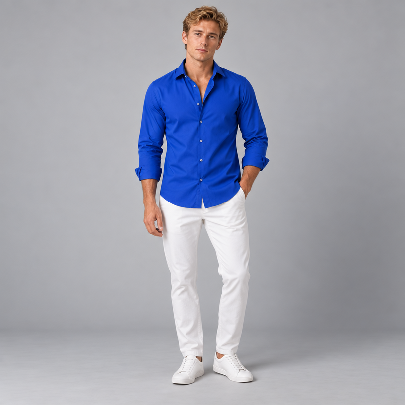 Herren Langarmhemd aus Stretch – Slim Fit — Blau