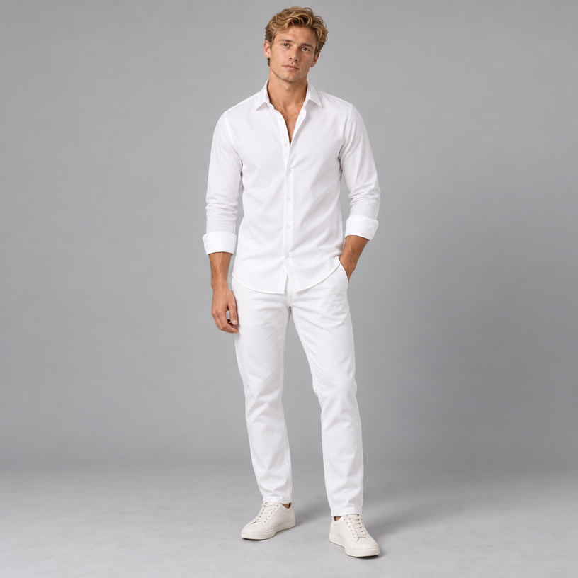 Herren Langarmhemd aus Stretch – Slim Fit — Weiß
