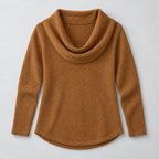 Damen Schalkragenpullover in Waffelstrick – Relaxed Fit — Braun