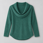 Damen Schalkragenpullover in Waffelstrick – Relaxed Fit — Grün