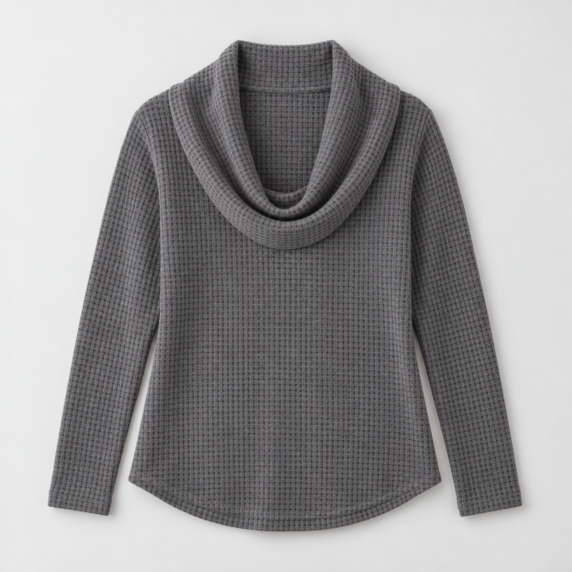 Damen Schalkragenpullover in Waffelstrick – Relaxed Fit — Grau