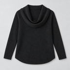 Damen Schalkragenpullover in Waffelstrick – Relaxed Fit — Schwarz