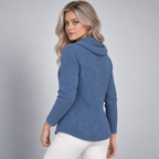 Damen Schalkragenpullover in Waffelstrick – Relaxed Fit — Blau