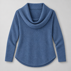 Damen Schalkragenpullover in Waffelstrick – Relaxed Fit — Blau