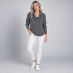 Damen Schalkragenpullover in Waffelstrick – Relaxed Fit — Grau