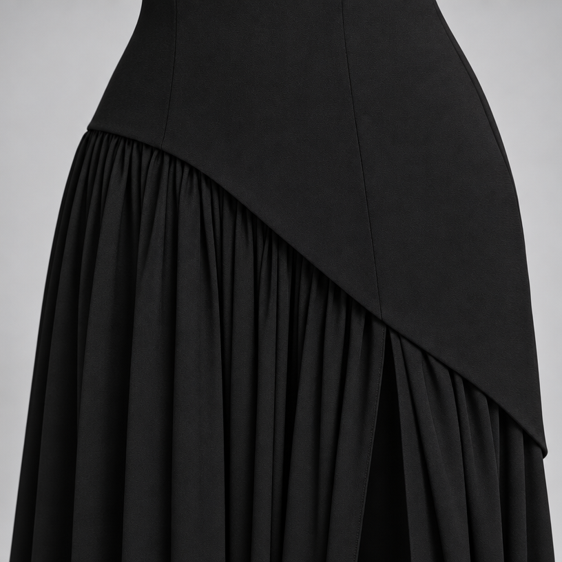 Damen Satin-Abendkleid mit Drapierung und Beinschlitz — Schwarz