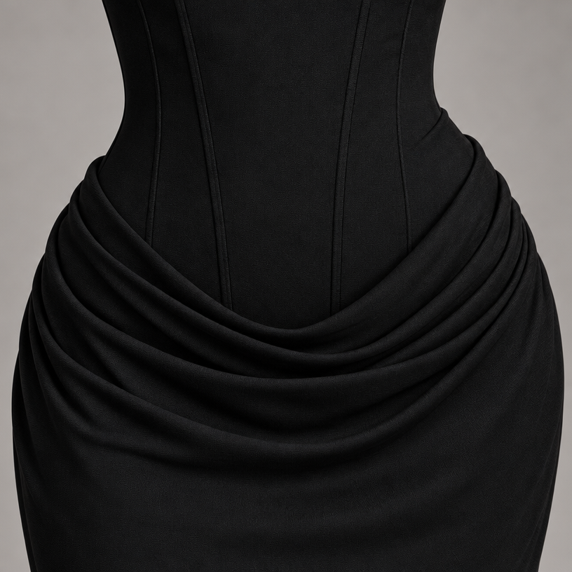 Damen Corsagen-Abendkleid mit Drapierung – Figurbetont — Schwarz