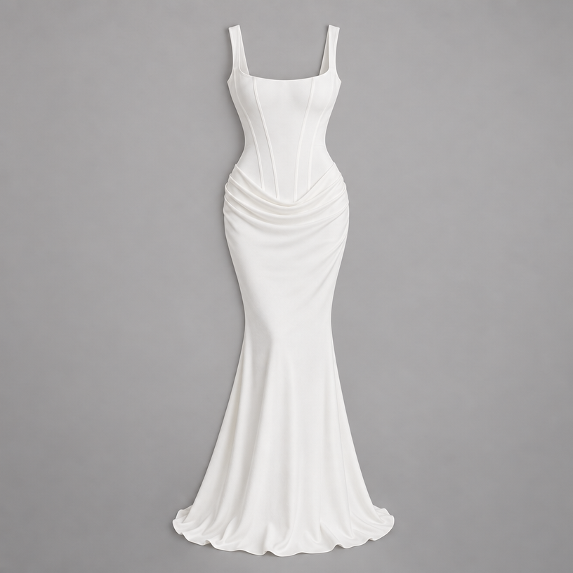 Damen Corsagen-Abendkleid mit Drapierung – Figurbetont — Weiß