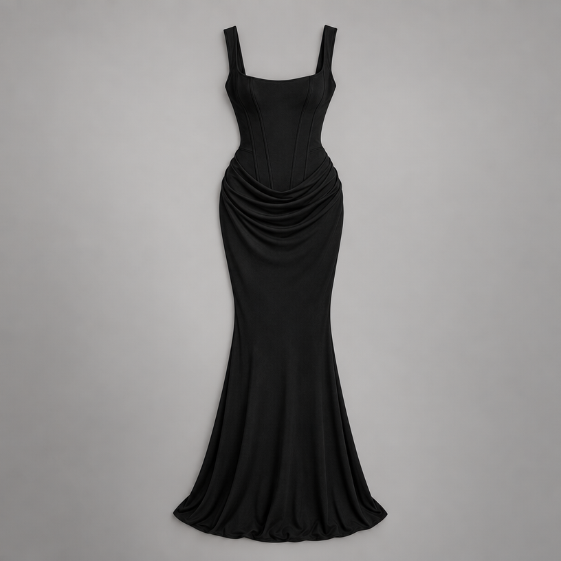 Damen Corsagen-Abendkleid mit Drapierung – Figurbetont — Schwarz