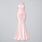 Damen One-Shoulder Hochzeitsgast-Kleid mit Drapierung in Satin-Optik — Pink