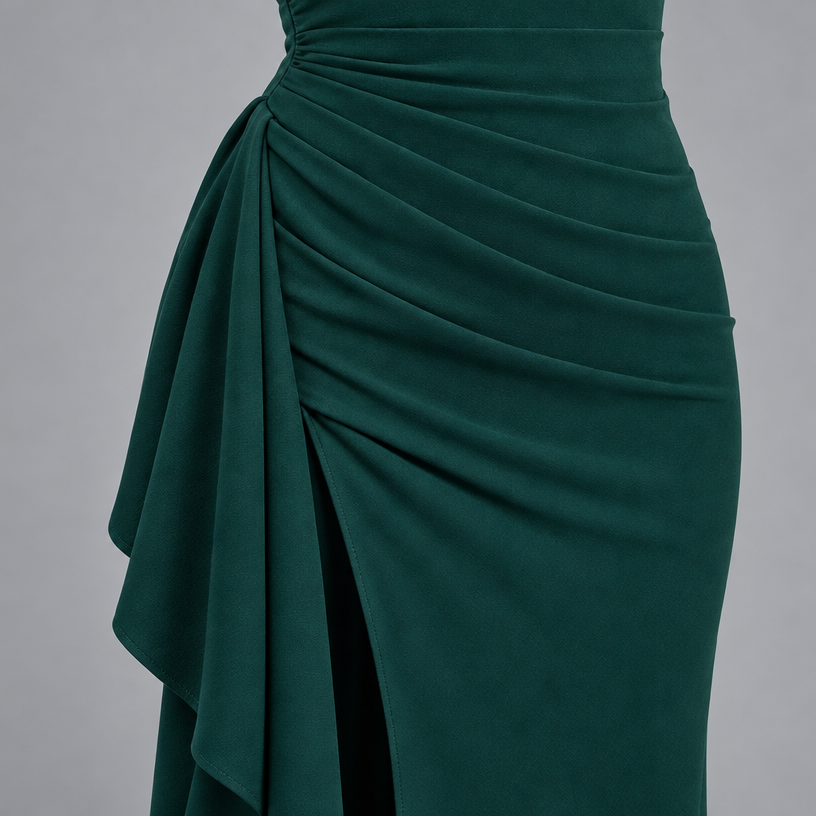 Damen Abend-Maxikleid mit offenem Rücken und Seitenschlitz — Dunkelgrün