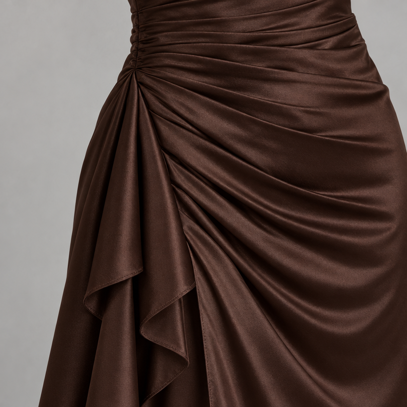 Damen Satin-Abendkleid mit Drapierung und Seitenschlitz — Braun