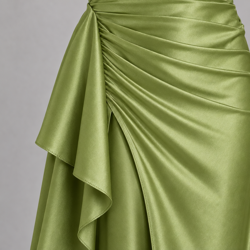 Damen Satin-Abendkleid mit Drapierung und Seitenschlitz — Grün