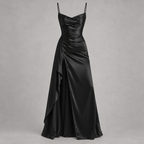 Damen Satin-Abendkleid mit Drapierung und Seitenschlitz — Schwarz