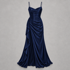 Damen Satin-Abendkleid mit Drapierung und Seitenschlitz — Marineblau